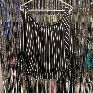 Ambiance Black & White Striped Over The Shoulder Crop Top Size 3X